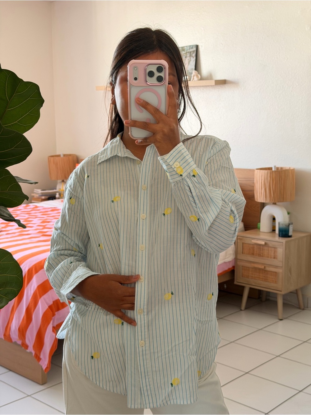 LOFT White Top with Light Blue Stripe